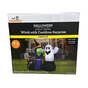 Way To Celebrate Halloween Witch Cauldron Surprise 4.5ft Airblown Inflatable New